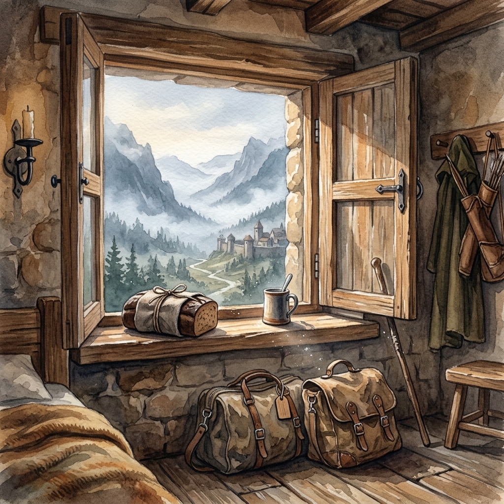 宿の窓から見える霧の谷間